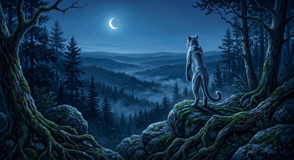 Running Deer as the Wampus Cat guards the forest.