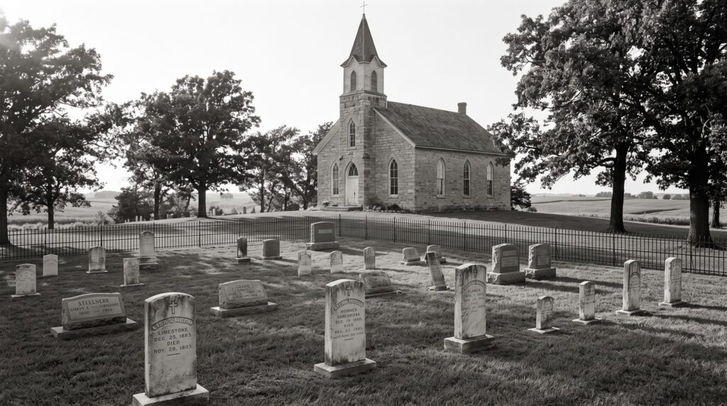 An artistic recreation of Stull cemetery prior to the 1974 article that demonized it.