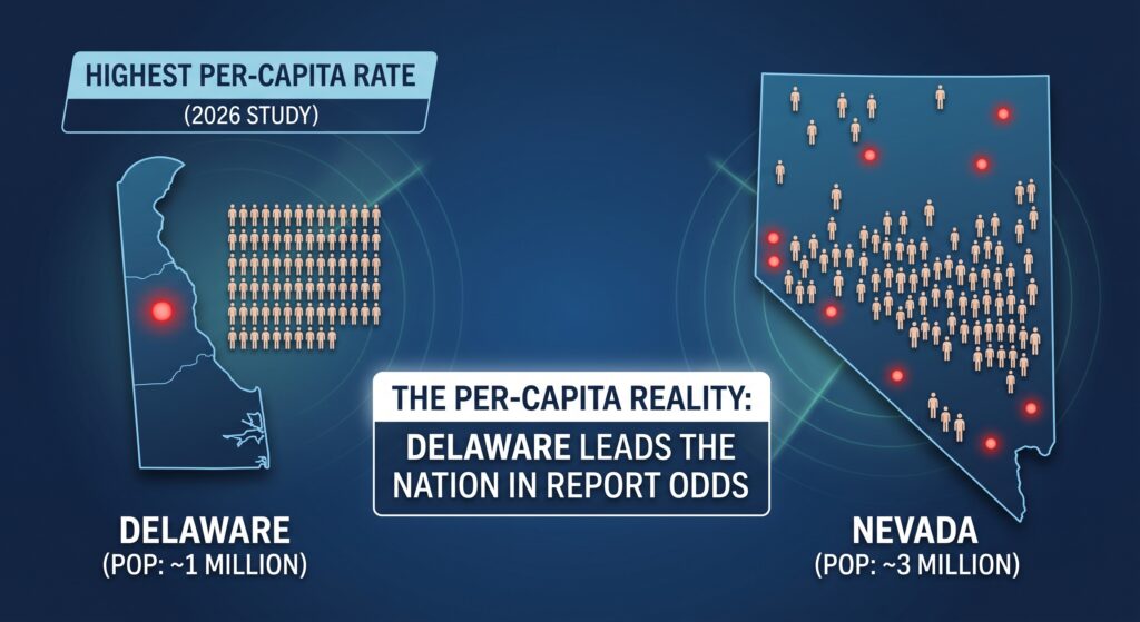 Deleware has more per capita UFO sightings than other hotspots around the U.S.