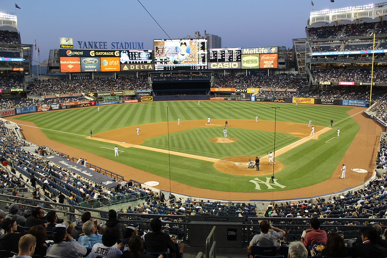 A baseball game at Yankee Stadium.