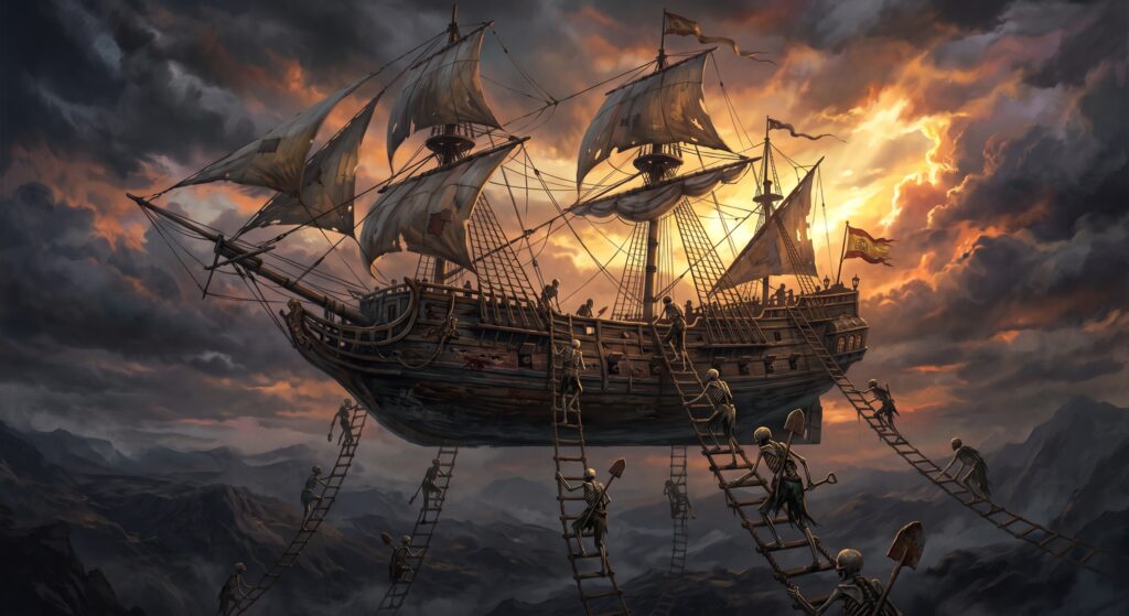A Spanish galleon floating through the skies above Old House Woods in Virginia looking for the treasure it left behind.