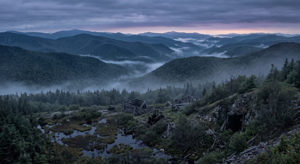 An artistic recreation of the area around Glastenbury mountain.
