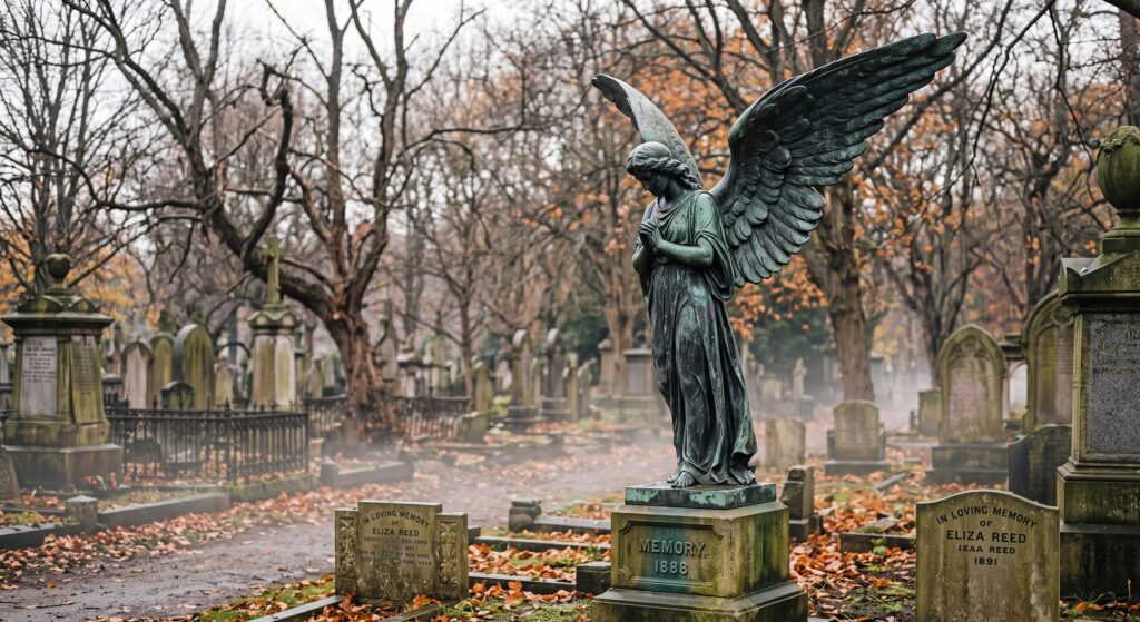 An artistic recreation of the Black Angel of Iowa City, Iowa.