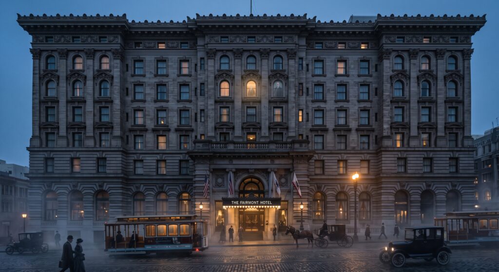 An artistic recreation of the Fairmont Hotel in the 1920s.
