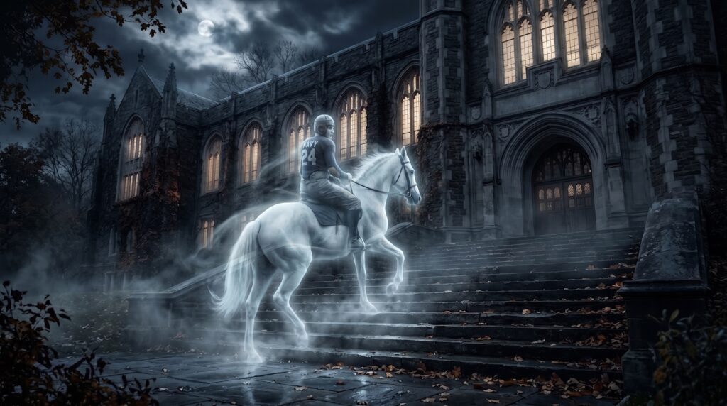 The ghost of George Gipp was seen riding up the stairs of Washington Hall.