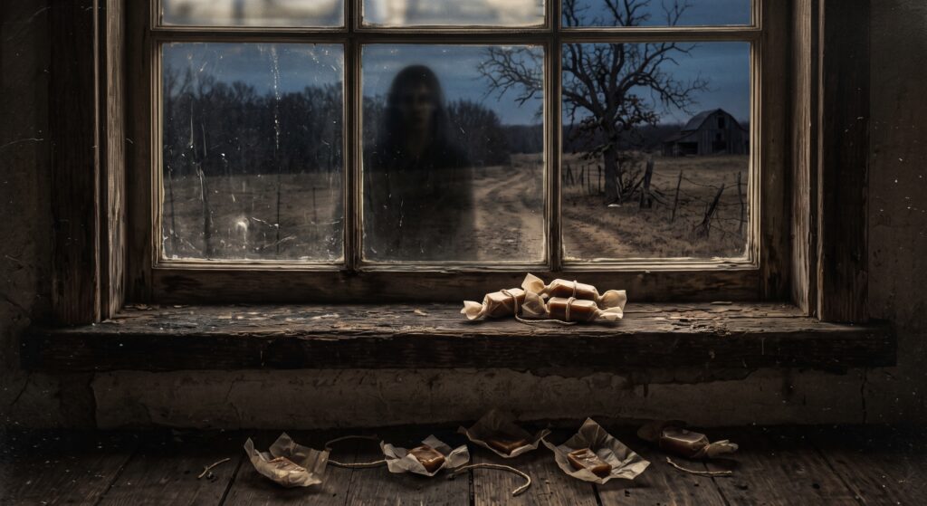 Candy on the windowsill is a sign that the Texas Candy lady has visited..